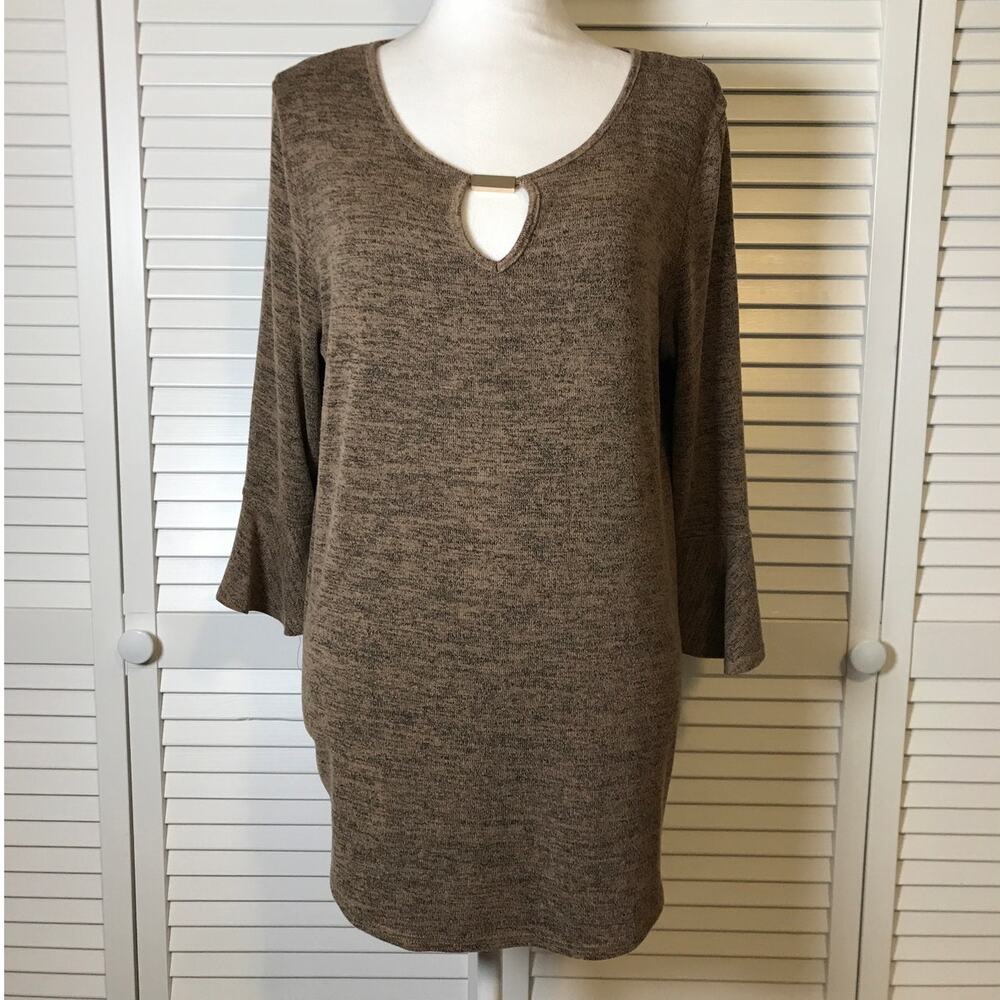 Fig & Blu Brown Black Keyhole Neck Long Sleeve Sweater L